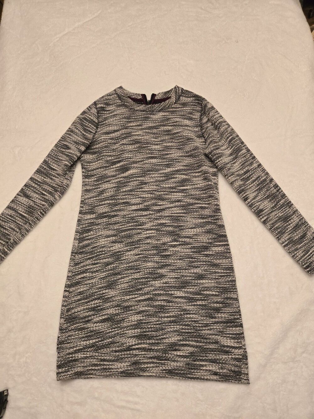 Lou & Grey XS Black & White Textured Dress Knee Length Zipper